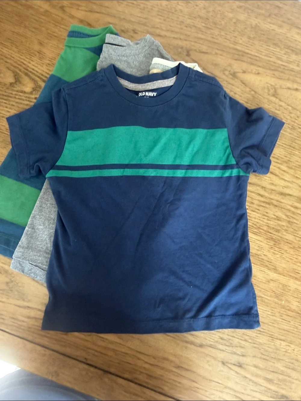 Set of Six Boys' Old Navy Short Sleeve Stripe Tees - Neutral & Navy Tones